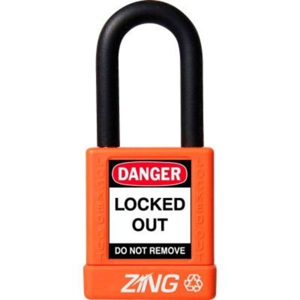 Zing ZING RecycLock Safety Padlock, Keyed Alike, 1-1/2" Shackle, 1-3/4" Body, Orange, 7043 7043